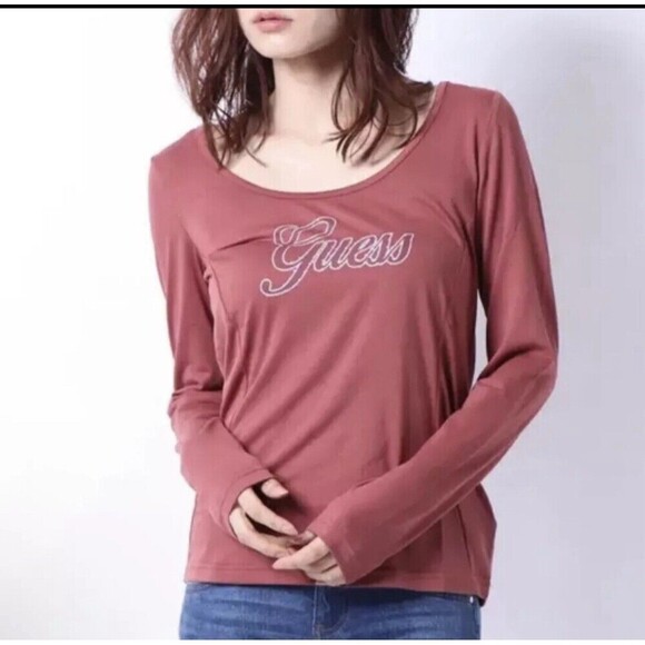 Guess Long Sleeve Rhinestone Details Long Sleeve Tee Size Medium - Picture 1 of 8